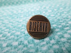 Vintage RISERVA Brass Tone Lapel Pin – Round Metal – Wine Theme – / 6H