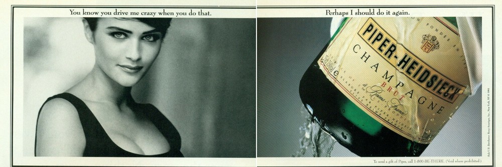 PIPER-HEIDSIECK CHAMPAGNE AD #3 RARE 1991 OOP 2X HALF PAGES HELENA CHRISTENSEN