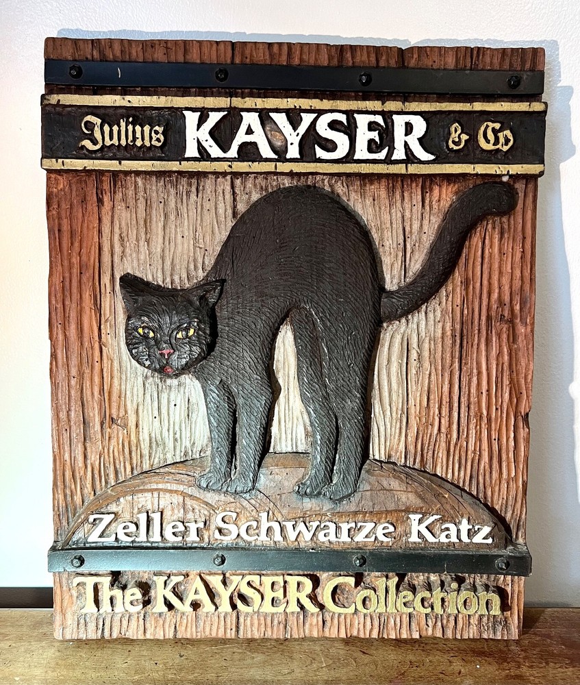 Vintage Julius Kayser & Co Wall Plaque Sign Zeller Schwarze Kartz Black Cat RARE