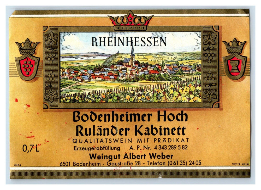 1970&rsquo;s-80&rsquo;s Rheinhessen Bodenheimer Hoch German Wine Label Original S24E