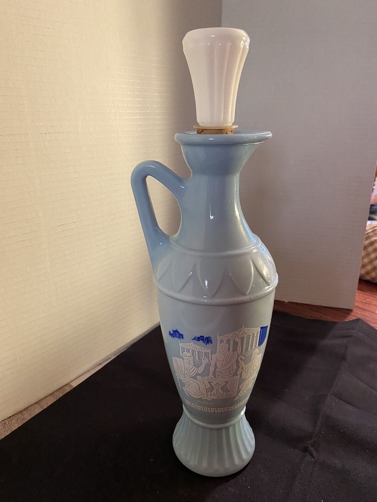 Vintage 1961 Jim beam blue milk glass grecian design socrates Plato Aristotle