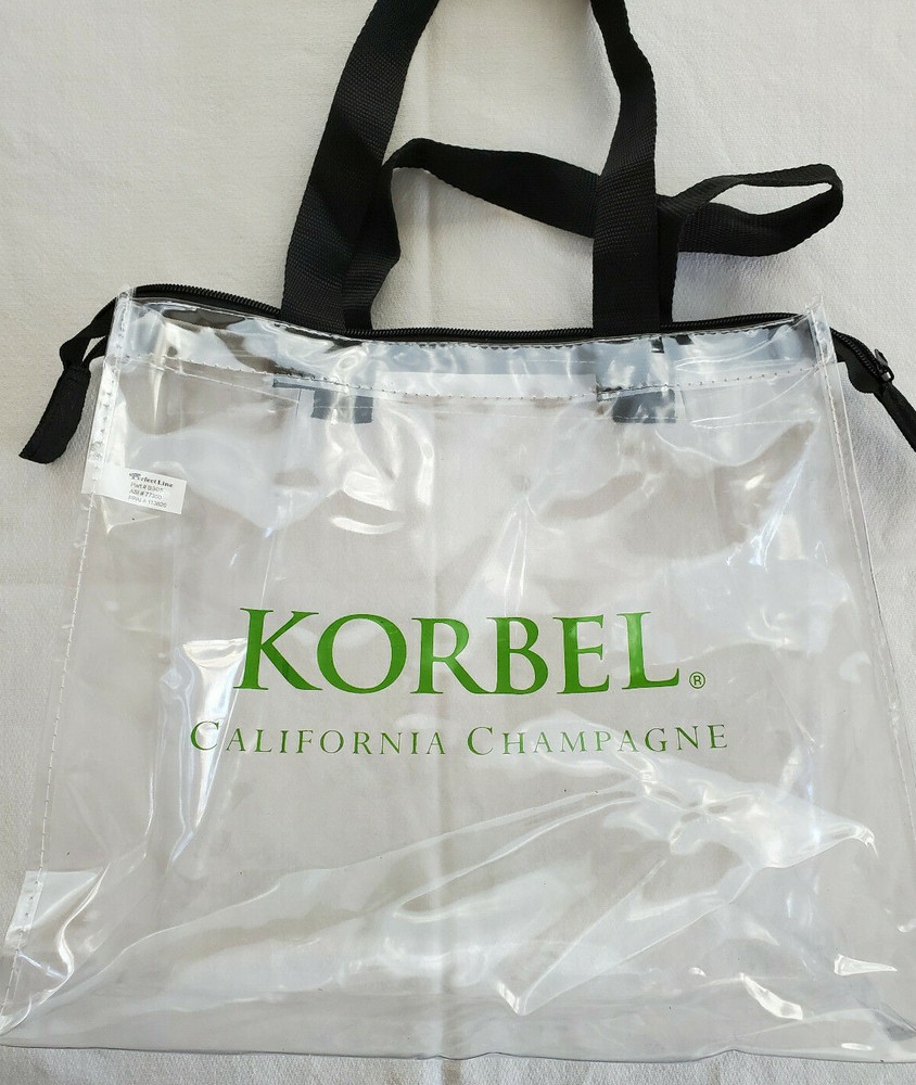 Korbel Clear Transparent Plastic Tote Bag California Champagne Zippered 12x12x6&Prime;