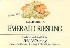 JFJ Winery Emerald Riesling Ceres California 1970s 1980s Vintage Wine Label