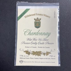 Vintage 1982 Hillebrand Estates Chardonnay UNUSED Paper Label Niagara ONT Q1940