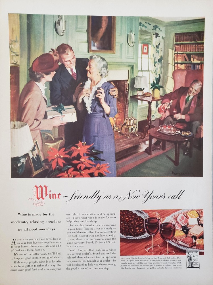 War Bonds 1943 San Francisco Wine Print Ad Ephemera Wall Decor New Years Eve