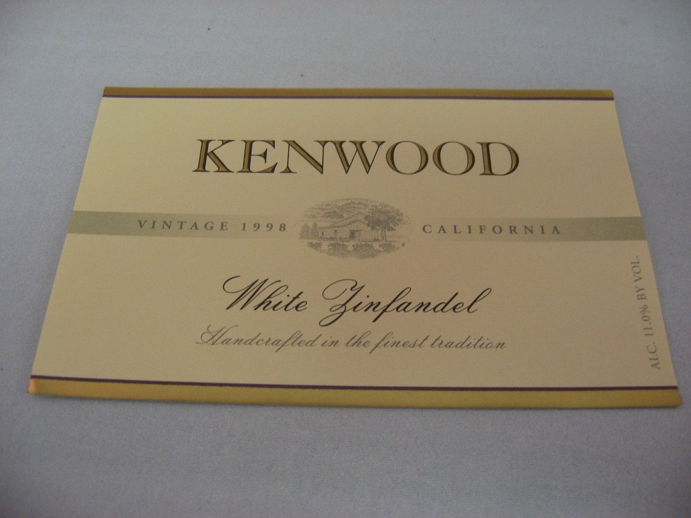 Vintage 1998 Kenwood White Zinfandel Wine Label California Collectible