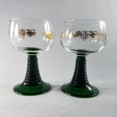 SCHMITT SOHNE Wine Glasses (x2) – Green Ribbed Stem Cordial Vintage W. Germany