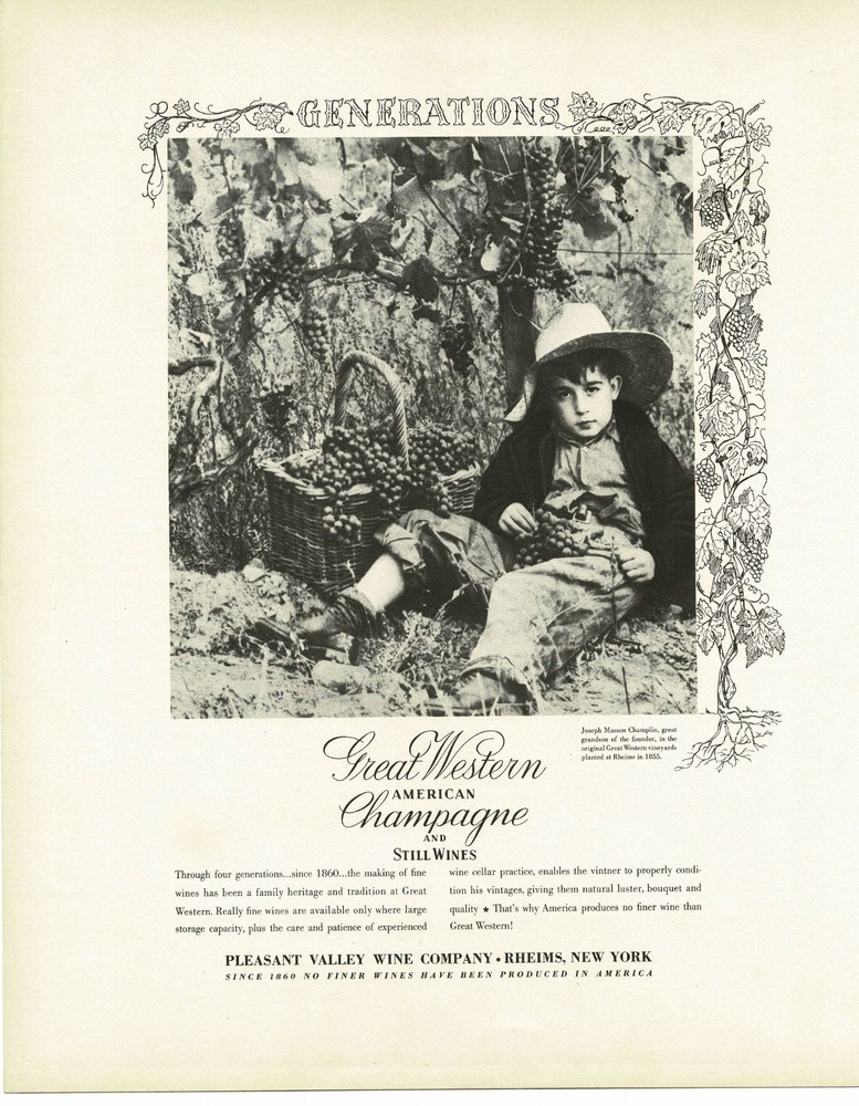 1938 Great Western Champagne Pleasant Valley Wine Co. Rheims NY Vtg Print Ad