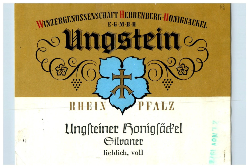 1970&rsquo;s-80&rsquo;s Ungstein Rhein Pfalz German Wine Label Original S29E