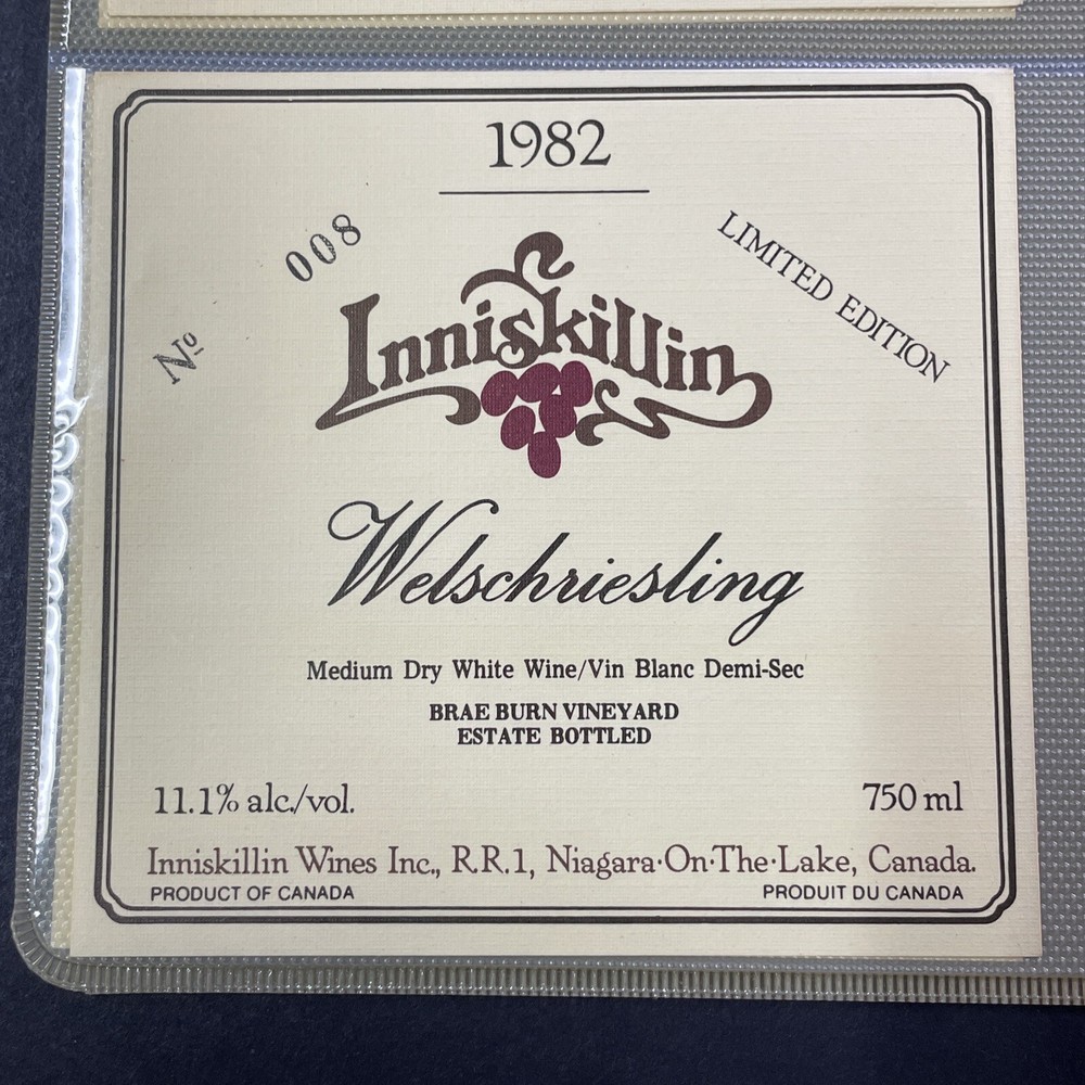 Vintage 1982 Inniskillin Winery Welschriesling Wine UNUSED Paper Label Q91