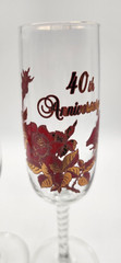 Vintage Banawe Canada 40th Anniversary Champagne/ Wine Glass Flute Rare Red Rose