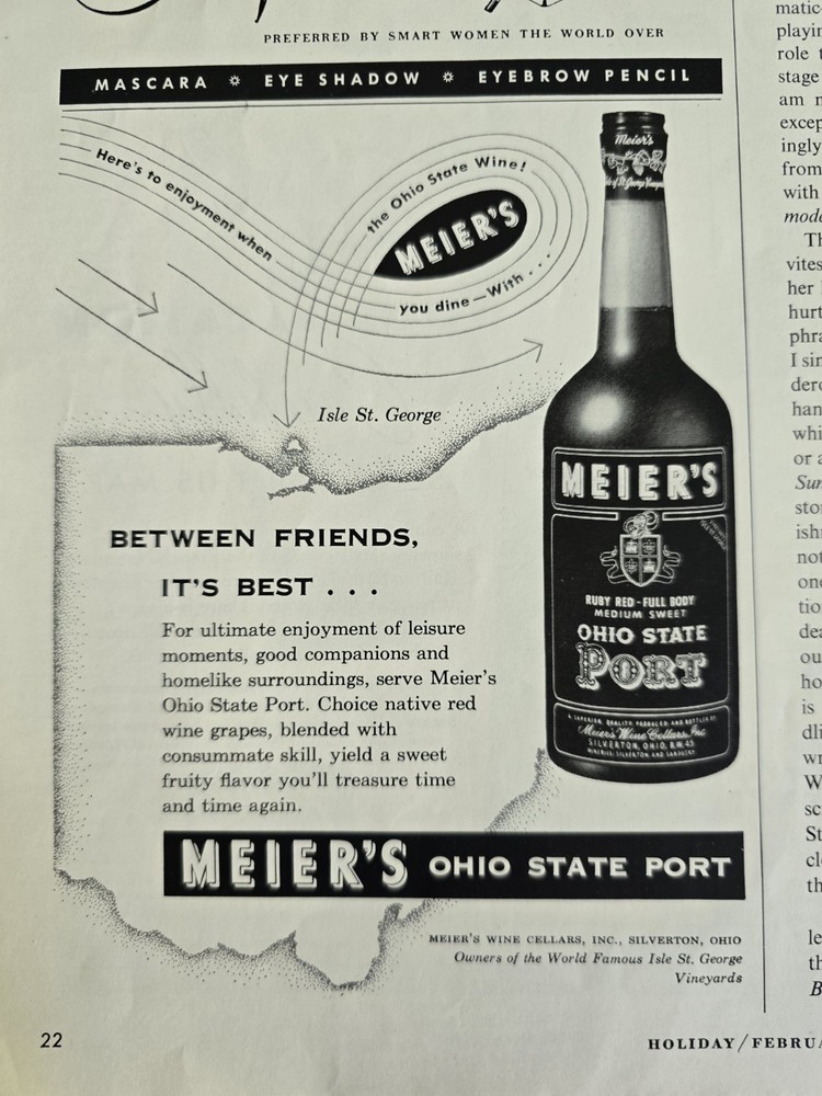 1953 Meier&rsquo;s Ohio State Port Wine between friends It&rsquo;s Best Vintage ad