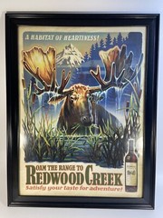 2 Redwood Creek Pinot Noir Wine Advertising Poster Art Framed Canoe Moose 21×27