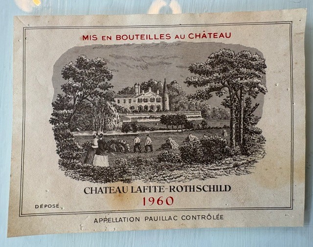 Vintage 1960 Chateau Lafite Rothschild Wine Bottle Label Original