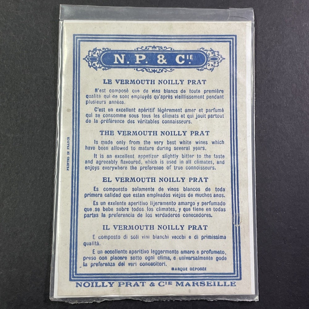 Vintage 1920s Noilly Prat Vermouth UNUSED FRANCE LEFT VARIANT Paper Label Q2194