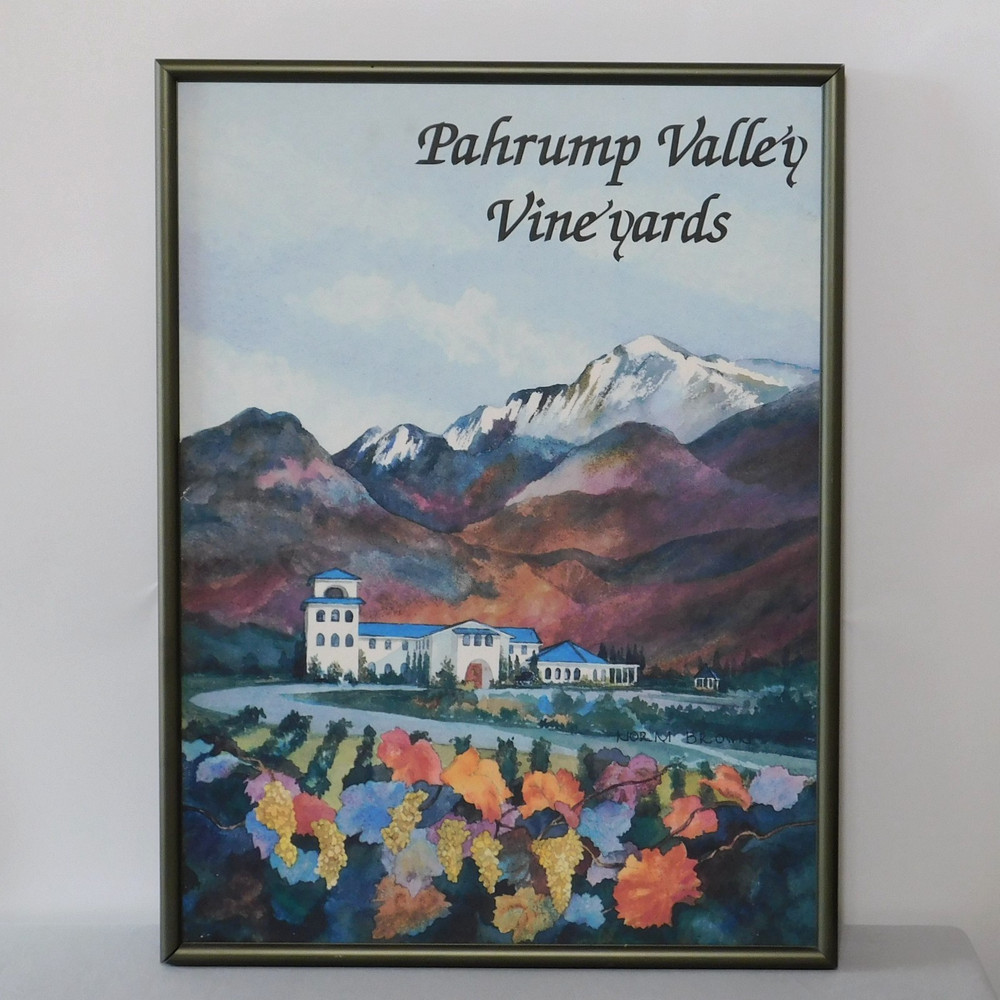 Vtg Pahrump Valley Vineyards Winery Wine Framed Poster Print Norm Brown 24×18