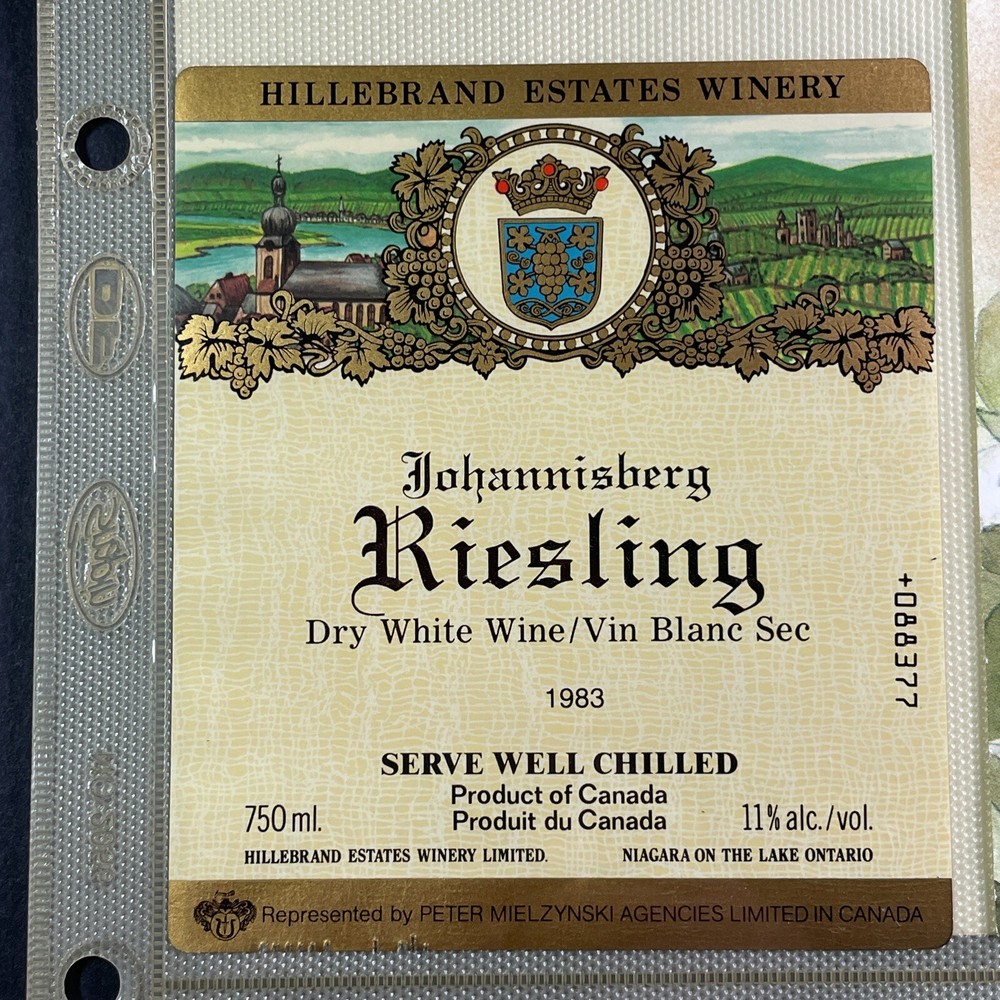 Vintage 1983 Hillebrand Estates Johannisberg Wine UNUSED Paper Label Q102