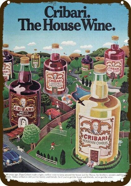 1979 CRIBARI -The House Wine- Vintage-Look-Edge *DECORATIVE REPLICA METAL SIGN*