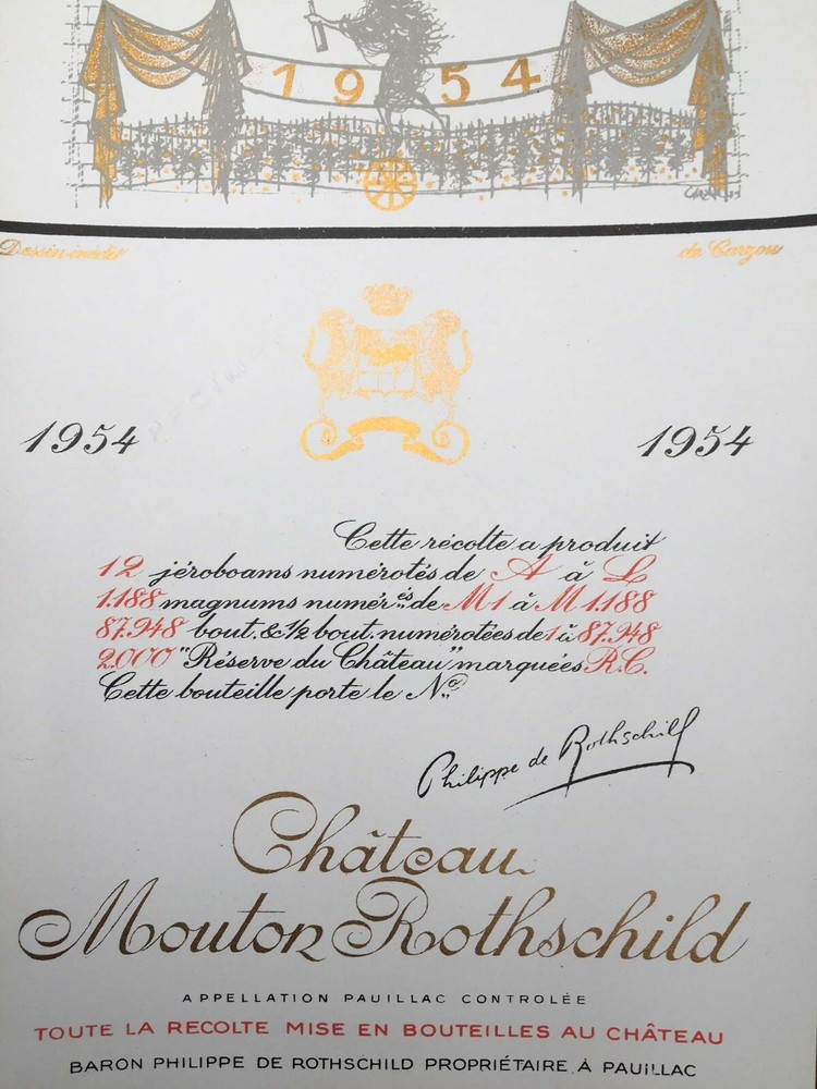 The 1954 Chateau Mouton Rothschild (Specimen) – Label By: Jean Carzou