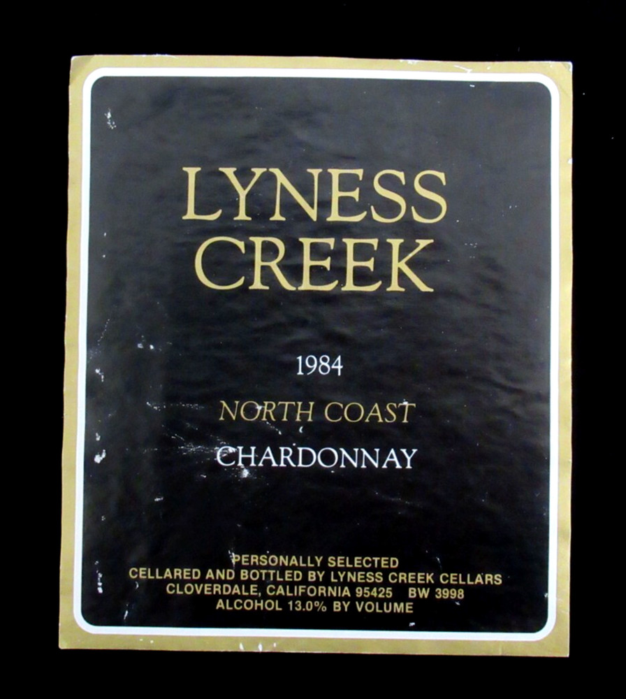 Original Vintage Wine Label Lyness Creek 1984 North Coast Chardonnay California
