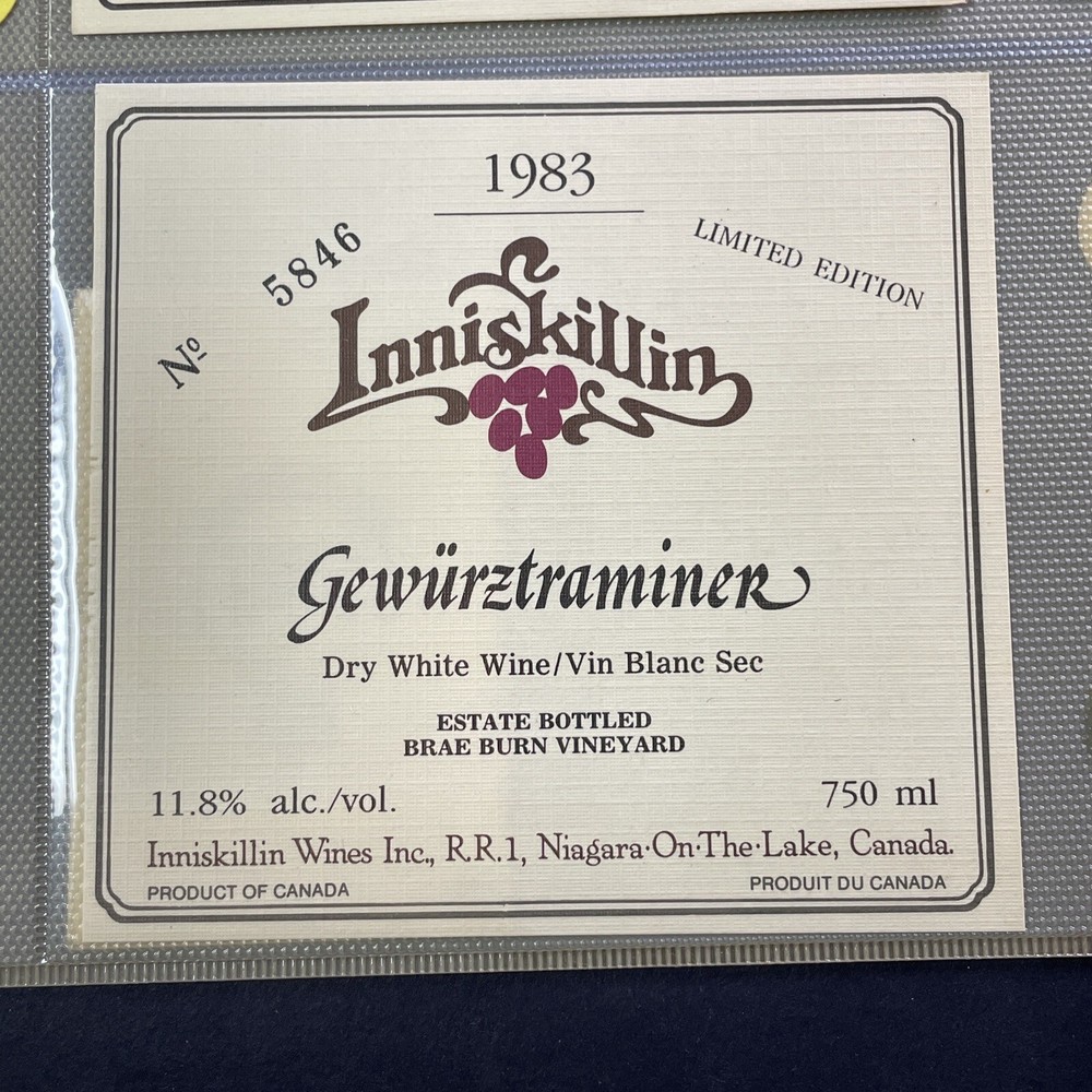 Vintage 1983 Inniskillin Winery Gewurztraminer Wine UNUSED Paper Label Q97