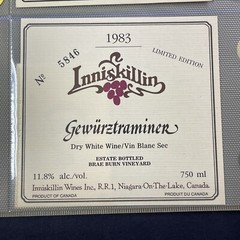 Vintage 1983 Inniskillin Winery Gewurztraminer Wine UNUSED Paper Label Q97