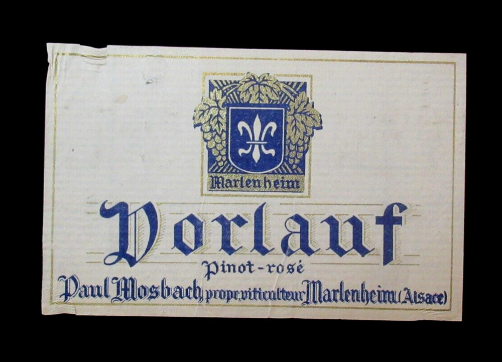 Original Vintage Wine Label Dorlauf Pinot Rose Marlenheim D&rsquo;Alsace France Rare