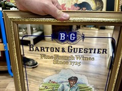 B & G BARTON & GUESTIER WOOD FRAMED BAR MIRROR FRENCH WINES « SPRING FLOWERING »