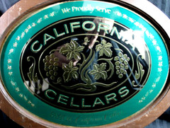 Vintage 1970-80 Wine Sign CALIFORNIA CELLARS Oval Mirror Wood Framed 18 x 14