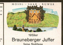 Rare Clock German Wine Label Mosel Saar 1959er Brauneberger Spatlese Ferdinand