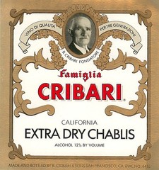 Famiglia Cribari Extra Dry Chablis San Francisco CA 1970s 1980s Vtg Wine Label