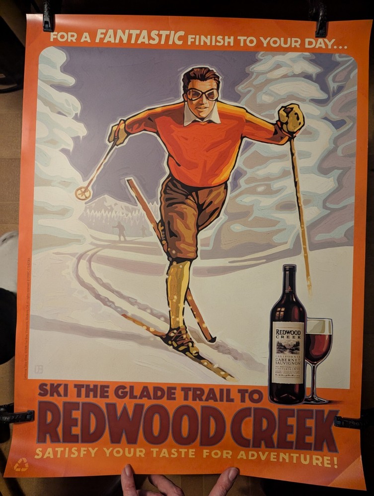 Rare Redwood Creek 18&Prime; x 24&Prime; Wine Art Advertising Poster Ski the Glade Trail
