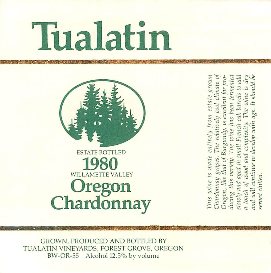 Tualatin Chardonnay Willamette Forest Grove Oregon 1980 Vintage Wine Label