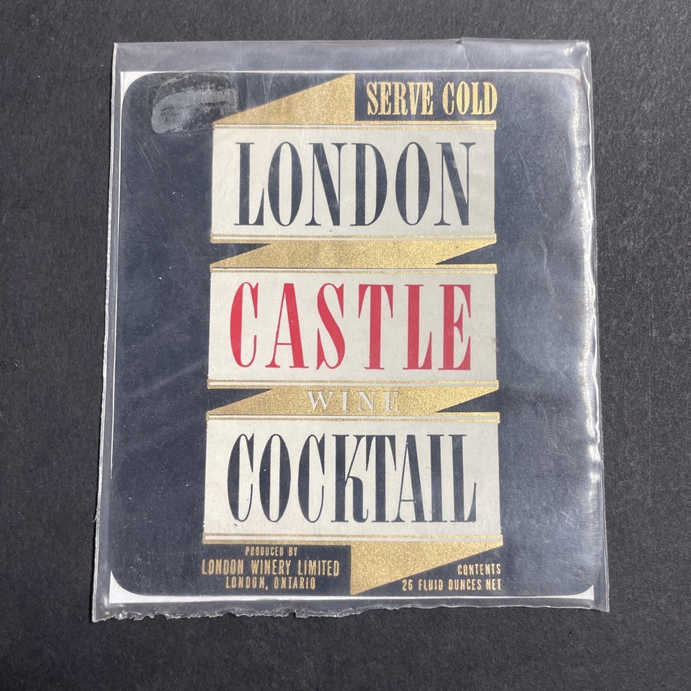 Vintage 1950s London Castle Cocktail UNUSED Paper Label London Ontario Q1953
