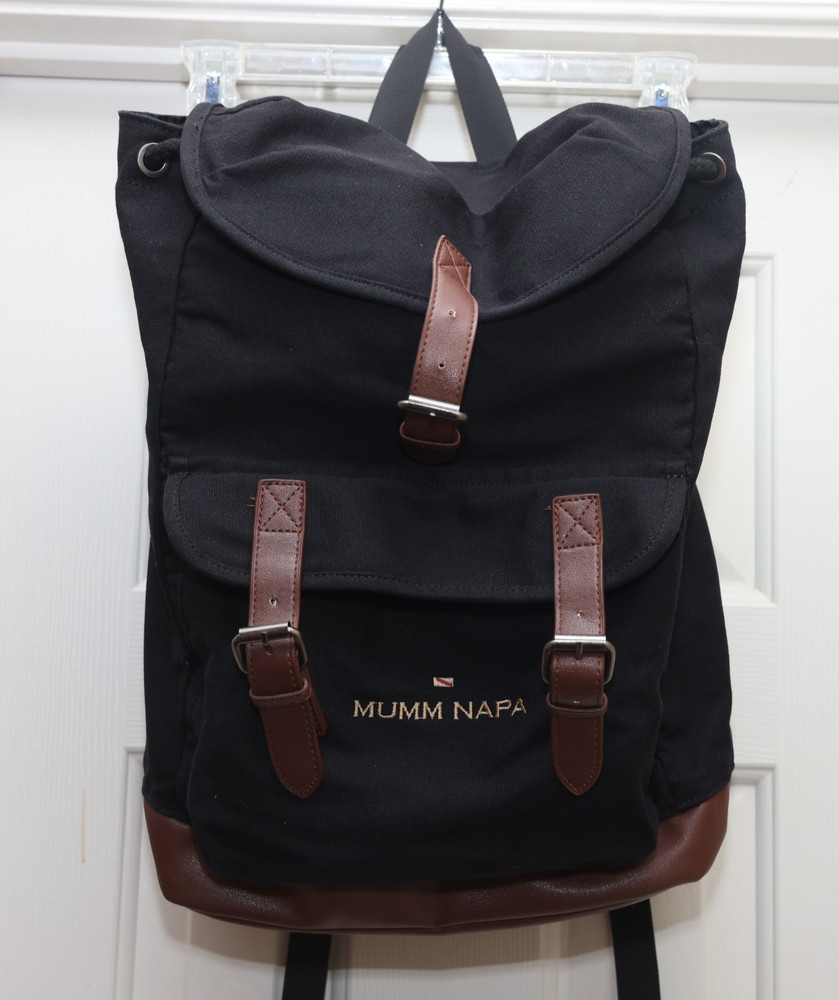 Mumm Napa Winery Backpack Black Canvas Synthetic Leather Bottom Trim Wine
