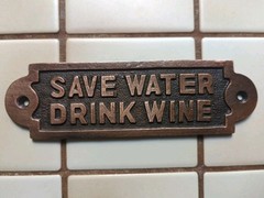 SAVE WATER DRINK WINE Faux Copper-Finish Cast Iron Wine Bar Sign 2 x 7 Inch