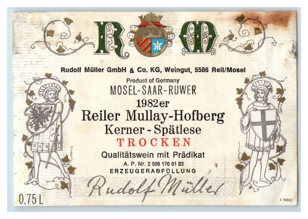 1970&rsquo;s-80&rsquo;s Reiler Mullay-hofberg German Wine Label Original S24E