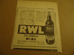 R W L California Wine 1952 newsprint ad