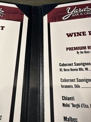 Vintage Wine List – Yardz Bar & Grill. 11.5 inches tall. Multiple listed..