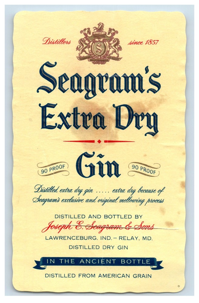 Vintage Seagrams Extra Dry Gin Label S76E