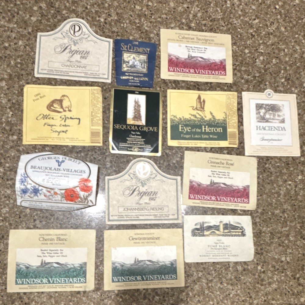 Windsor Vineyards Assorted Original Multicolor Wine Labels Lot 1980’s.