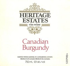 Heritage Estates Canadian Burgundy St Catharines 1970s 1980s Vtg Wine Label