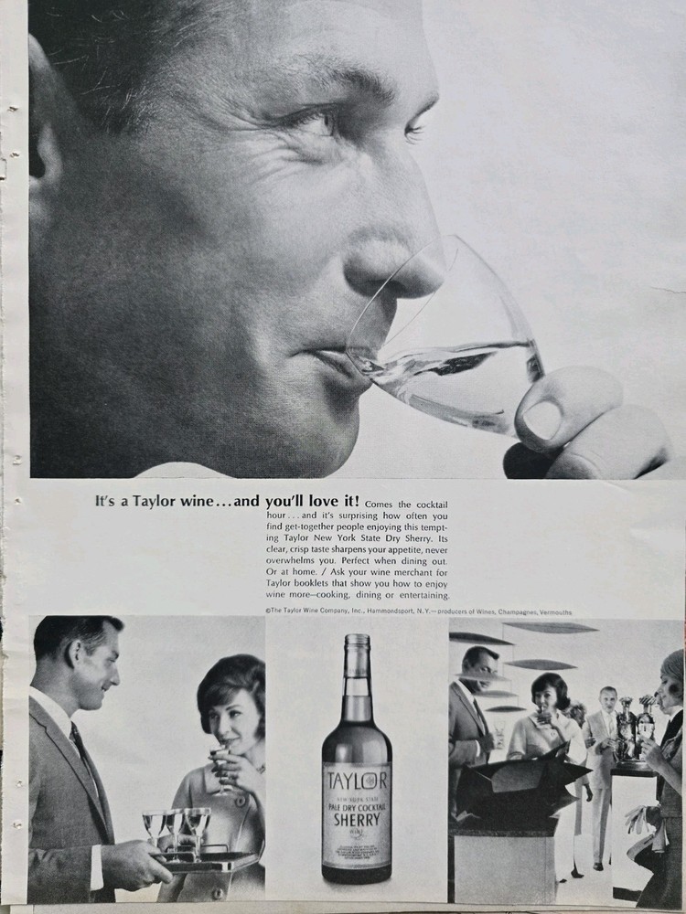 1963 Taylor Wine Company pale dry cocktail sherry Love It vintage Ad