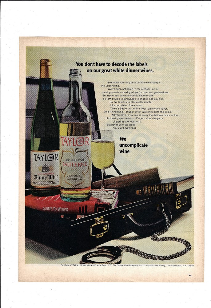 Taylor Wine Company Print Ad Wine Advertising Hammondsport NY Vintage 1968