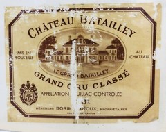 Chateau Batailley Grand Cru Classe 1961- Vintage Wine Labels
