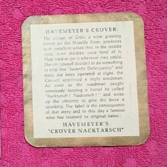 1967 Wine Label Set: Havemeyer Moselle « Cröver Nacktarsch » Bingen Rhein Germany