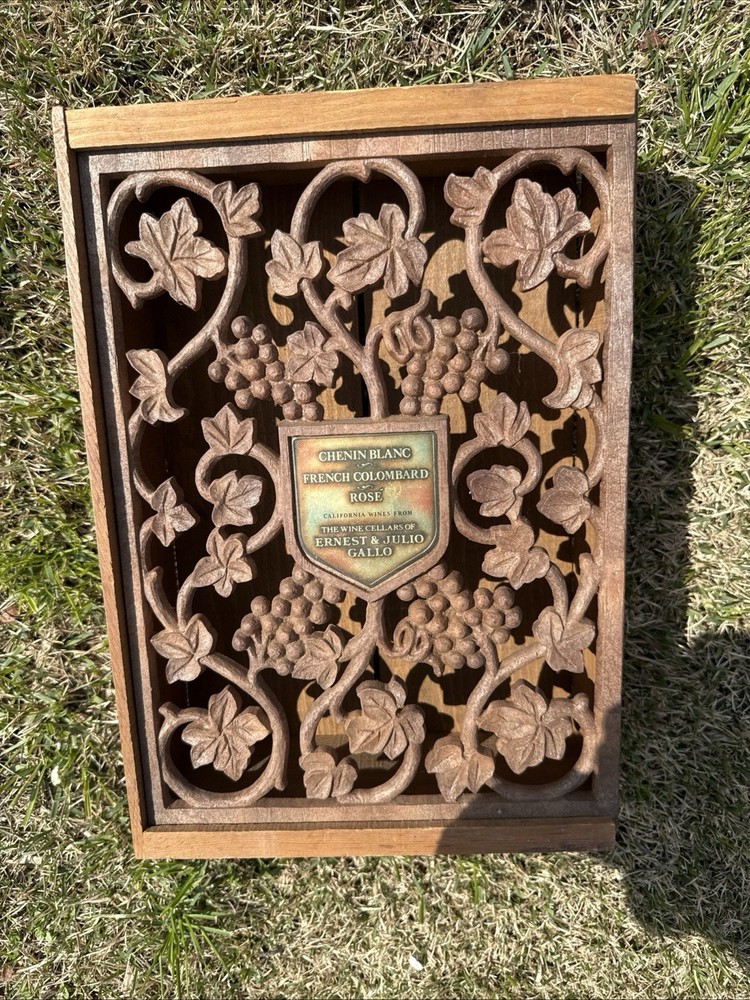 Ernest & Julio Gallo California Wood Wine Box wood carved slider 12×9
