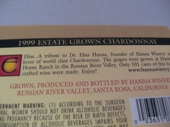 Vintage 1999 Elias Chardonnay Wine Label Russian River Valley Estate Grown CA