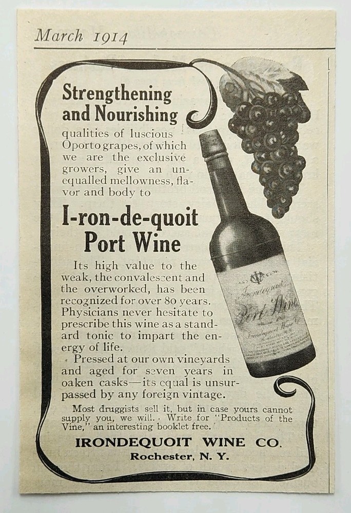 1914 Irondequoit Wine Co Port Original Print Ad Rochester NY New York 1910&rsquo;s