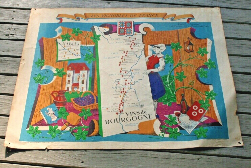 VINTAGE LES VIGNOBLES DE FRANCE PROVENCE FRENCH WINE POSTER 1950&rsquo;S R. H&rsquo;ETREAU